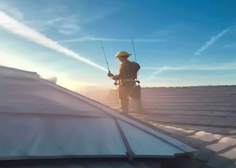 Técnico instalando panel solar en techo residencial